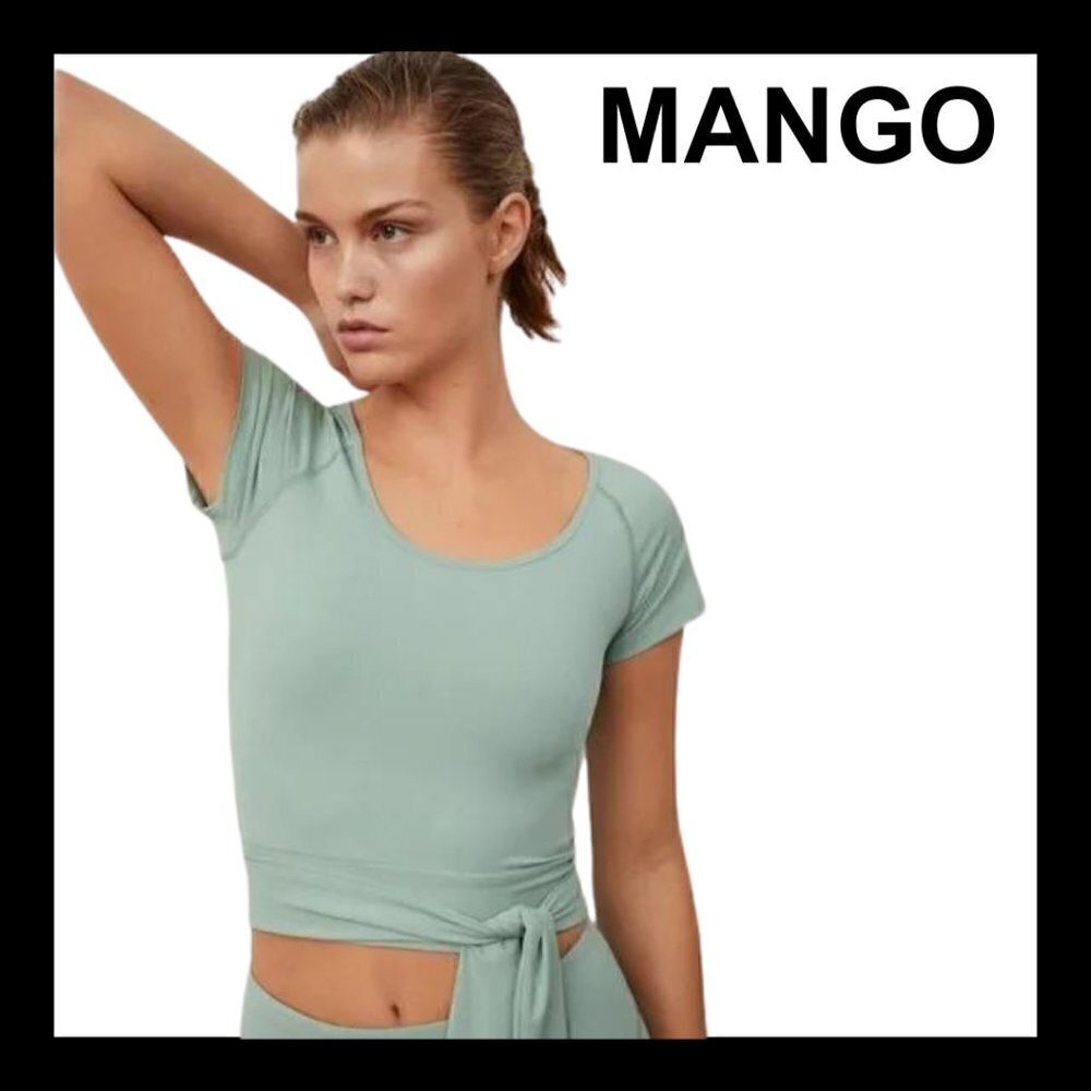 NWT MANGO Sage green virgil yoga active crop top